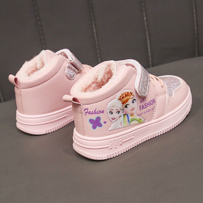 디즈니 플러시 두꺼운 겨울 따뜻한 신발, 어린이 소녀 보드 아기 코튼 신발, 앵클 부츠, 크기 26-37