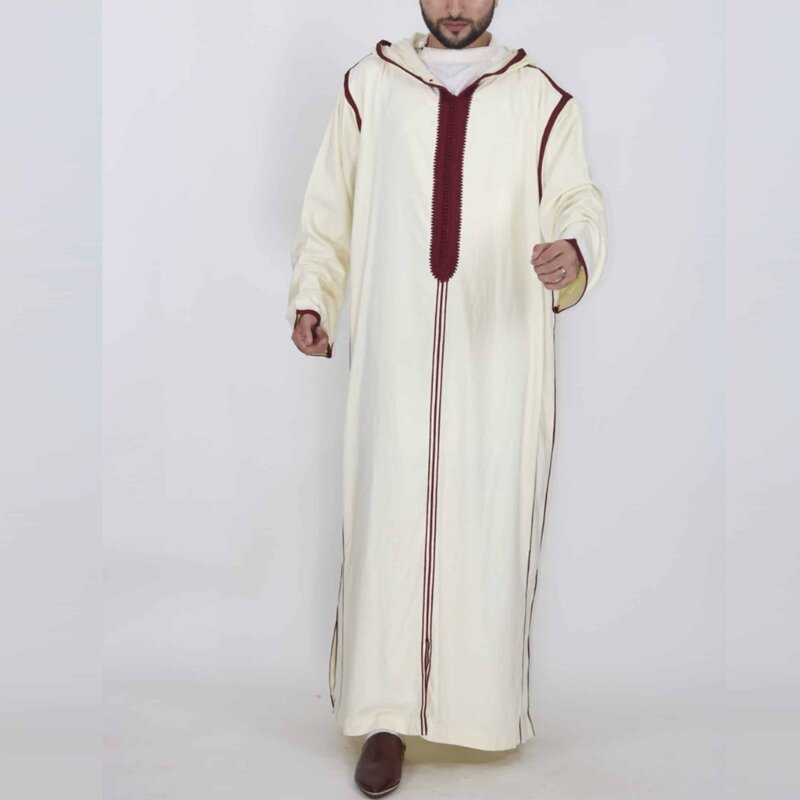 Robe muçulmano solto para homens, robe médio árabe, kaftan durável, thobe manga comprida, vestido étnico, capuz solto, Dubai
