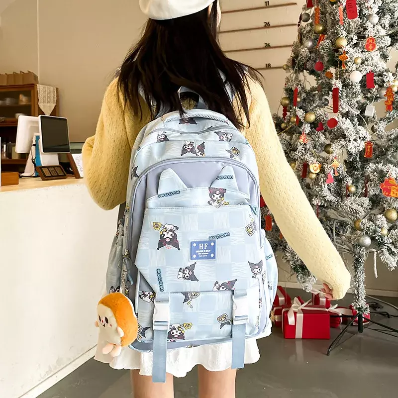 2024 Nowy czarny plecak kosmetyczny Wersja koreańska Uroczy wzór kreskówkowy Plecak do gimnazjum o dużej pojemności dla mężczyzn i kobiet