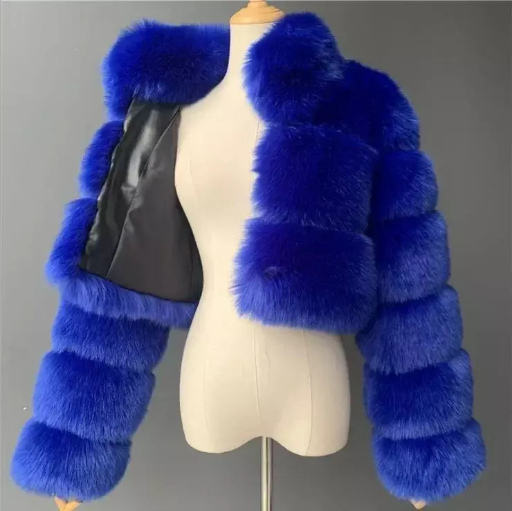 Abrigos cortos de visón de lujo para mujer, abrigo de piel sintética, chaqueta mullida con cremallera, ropa de abrigo gruesa y cálida, elegante, a la moda, Invierno