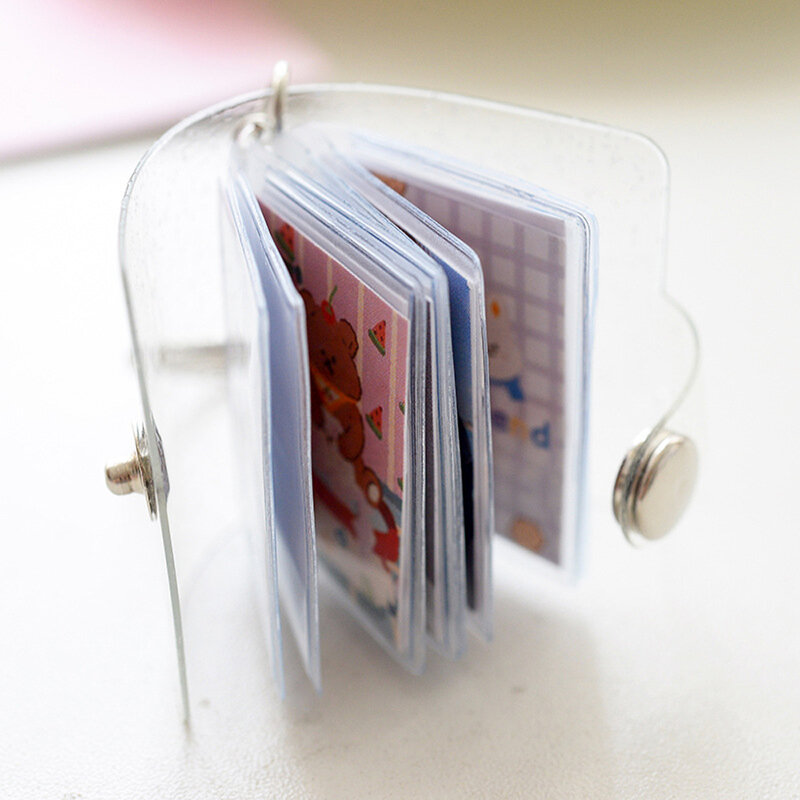 Mini álbum de fotos de Color gelatinoso, soporte para tarjetas, sujetadores, álbumes, llavero, 16 bolsillos, 1 pulgada