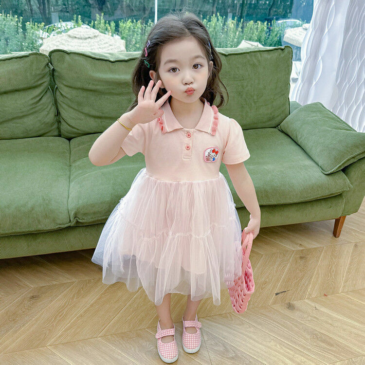 Anime Sanrios Dress Kawaii Hello Kittys Kuromi Girl Short Sleeve Gauze Dress Sweet Cute Party Princess Dress Summer Kids Clothes