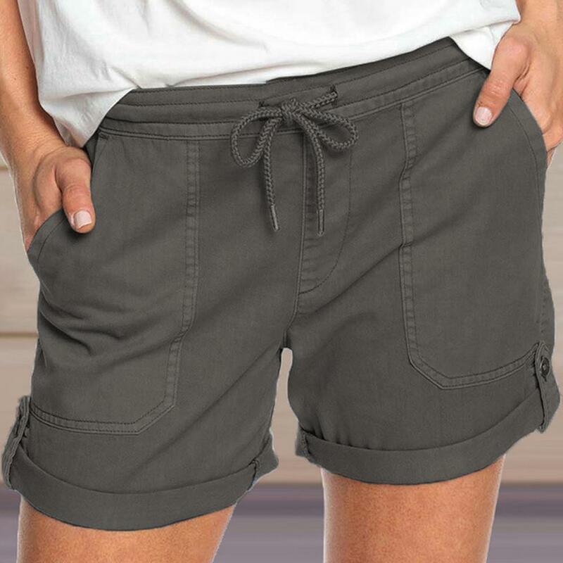 Pantalon décontracté à cordon de serrage pour femmes, short de couleur unie, avec poches, pour voyage