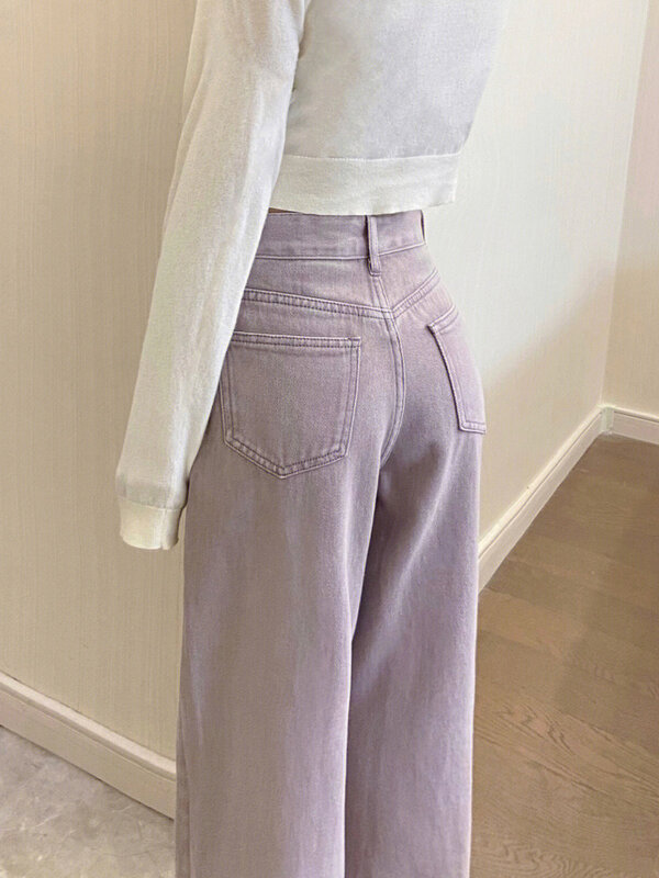 Фиолетовые широкие женские джинсы 2023 весна-осень новый дизайн чувствительная ниша с высокой талией стройнящие свободные прямые длинные брюки