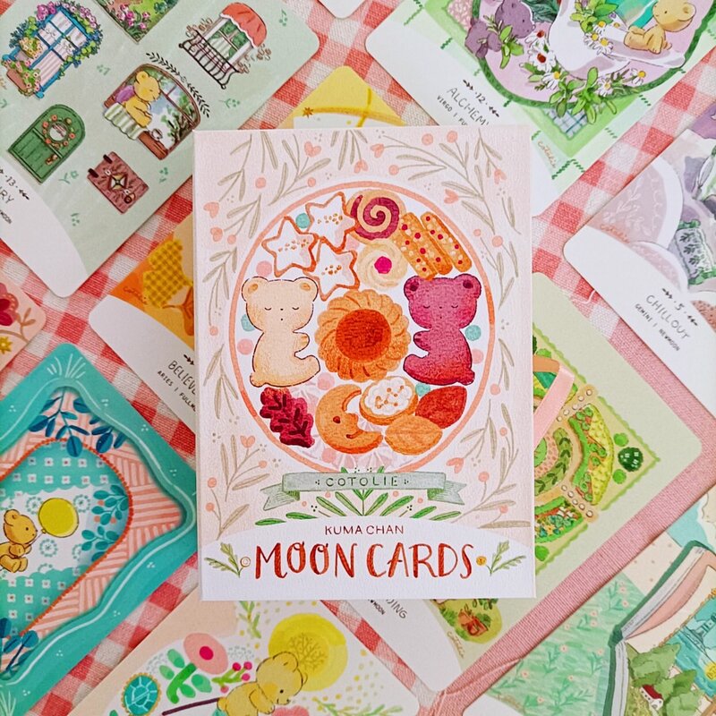 10.4x7.3cm Cotolie KUMACHAN MOON CARDS 24 Pcs Adorable Bear Led Moon Oracle Cards