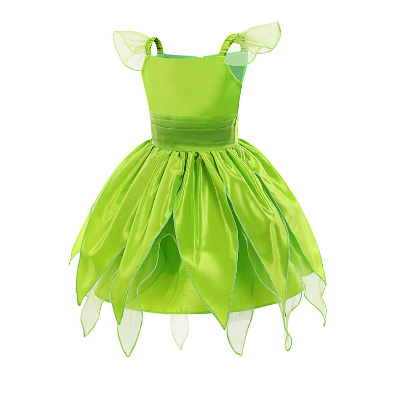 Gaun bel peri Tinker untuk anak perempuan, kostum putri Cosplay anak perempuan, pakaian pesta karnaval, sayap peri, bunga hijau