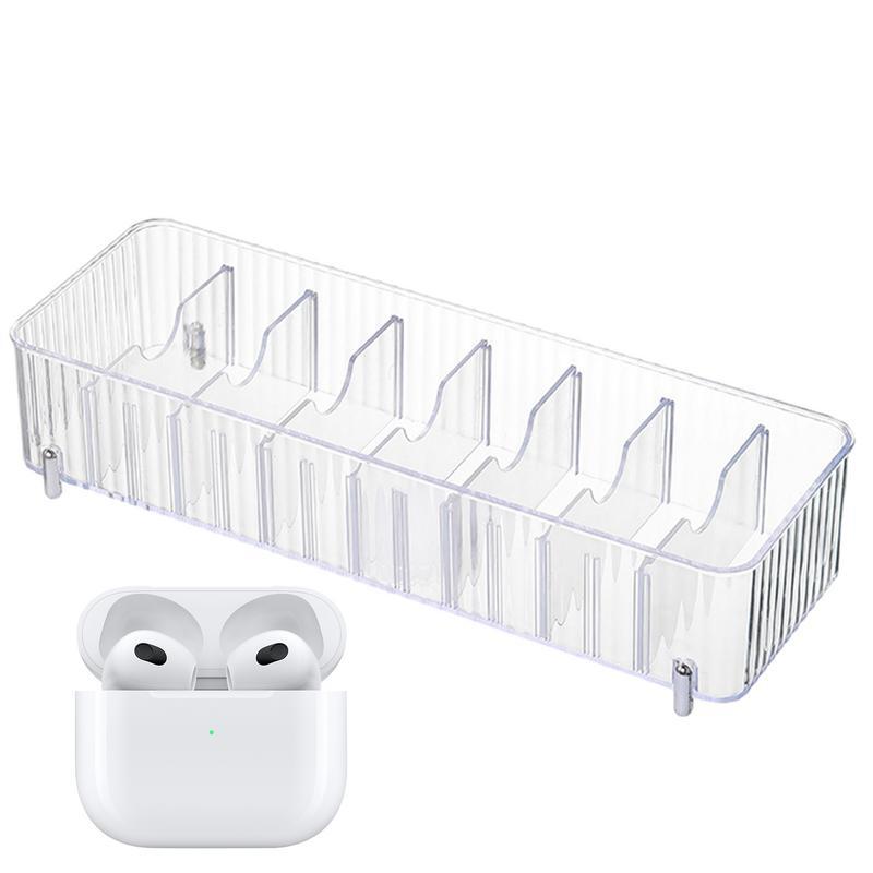 Clear Cord Organizer Box Transparent Storage Case For Data Cable 8 Grid Design Electronic Accessories Organizer For Charges Data