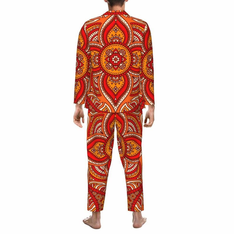 Tribal Print Nachtkleding Lente Etnische Bloemen Casual Oversized Pyjama Set Mannen Lange Mouwen Zachte Vrijetijdskleding Custom