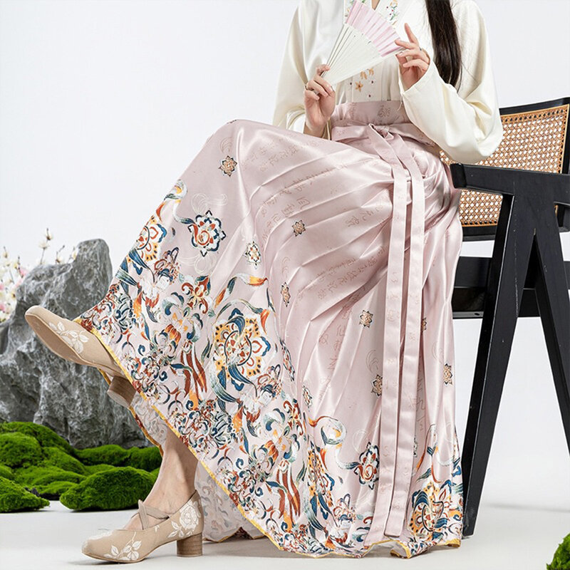 女性用プリーツポリエステルスカート,ジャカードスカート,中国風,快適で伸縮性のある,レトロなスタイル