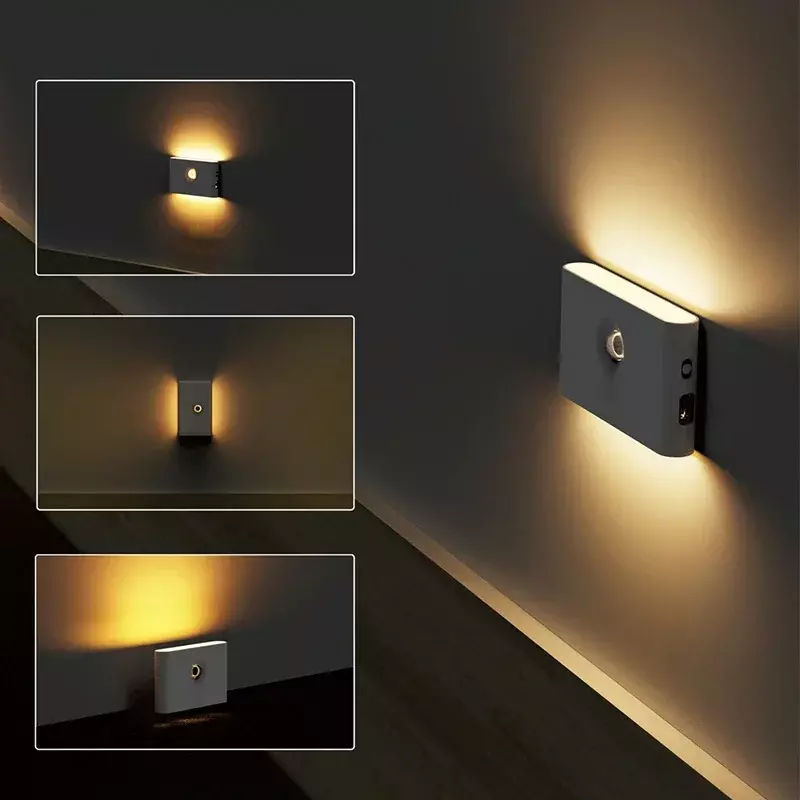 1-8 buah lampu malam Sensor gerak, lampu dinding induksi LED magnetik nirkabel dapat diisi ulang