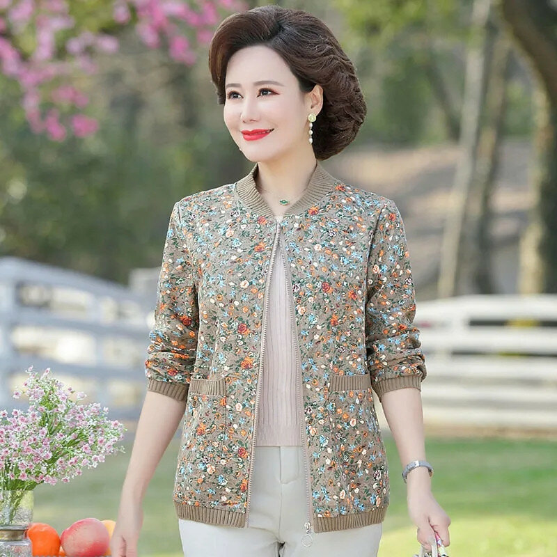 Mutter Frühling Herbst Frauen Mantel neue Damen Jacke mittleren Alters Damen bekleidung Mode druck Freizeit weibliche elegante Top