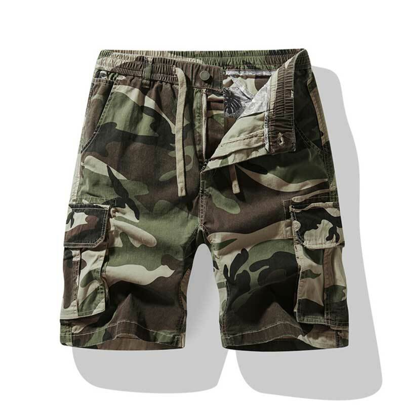 Summer Men Thin Loose Straight Short Men Cotton Sweat Absorbing Multi Pock Cargo Pants Men Fashion Casual Camouflage Short Male