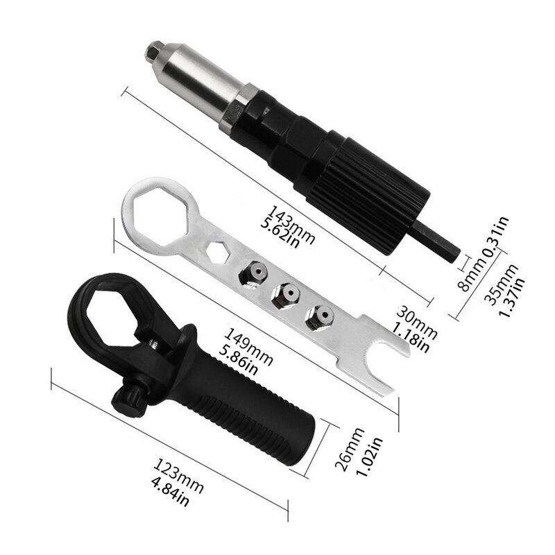 Adaptador elétrico de rebite sem fio, Rivet Gun, Insert Nut, Pull, 2.4mm, 3.2mm, 4.0mm, 4.8mm, Ferramenta de trabalho