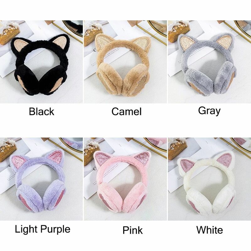 Winter Warm Animal Earmuffs Cute Cat Ears Soft Furry Foldable Ear Muffs Outdoor Ear Covers Headband for Women