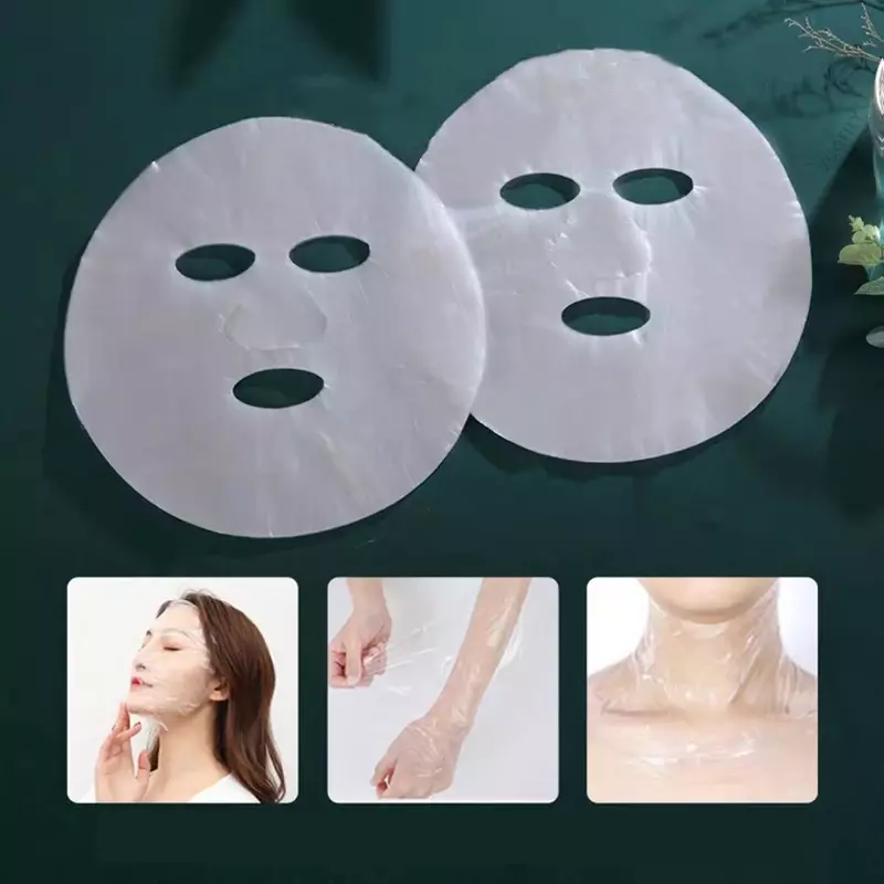 Filme plástico PE transparente descartável, máscara de limpeza facial completa, papel adesivos de pescoço, envoltório facial beleza cuidados com a pele, 100pcs