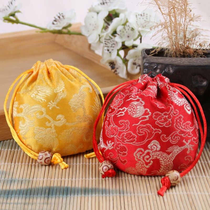 Borsa con coulisse per fiori con ricamo in stile cinese borsa per imballaggio di gioielli floreali borsa per fiori in tela borsa per caramelle in stile etnico
