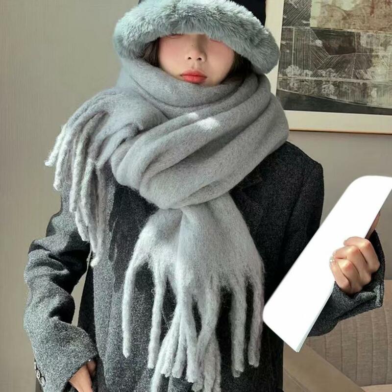 Szalik zimowy damski luksusowy jesienno-zimowy szalik z szeroki długi frędzlami puszysty szalik wiatroszczelny miękki damski szal dekoracyjny na szyję