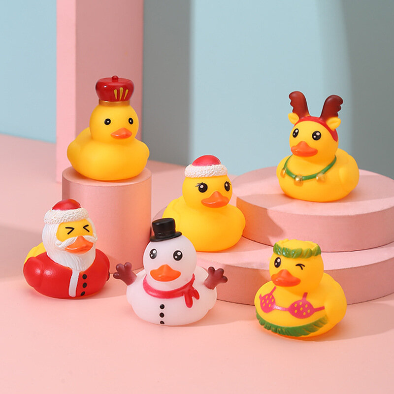 6/1PC bożonarodzeniowe mała żółta kaczka dziecięce ugniatane zabawki wodne zwane modelowaniem gumowe kaczki samochodzik dla dziecka ozdoby dla dzieci zabawki prysznicowe