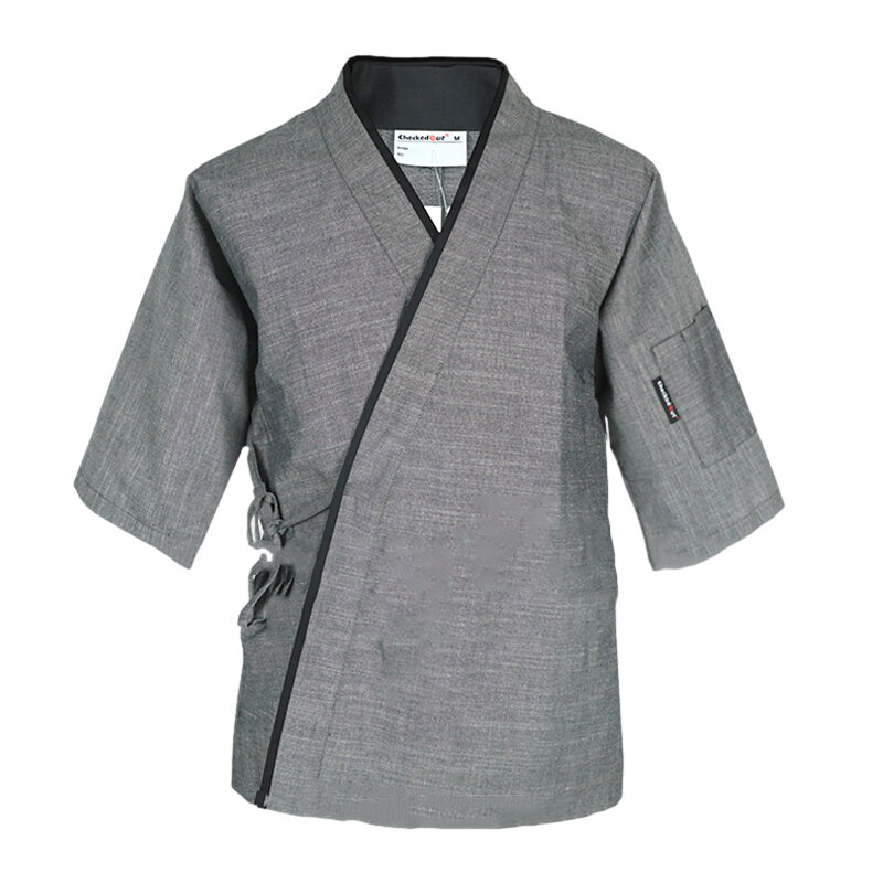 Japanese Chef Uniform Kimono Izakaya Restaurant  Cuisine Sushi Men Chef Cooking Jacket Work Tops Mid-sleeve V-neck Overalls