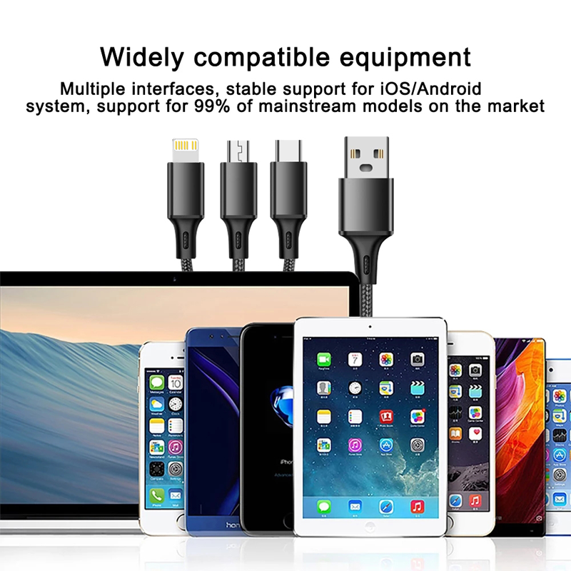 3 em 1 cabo de carregamento rápido para iphone, xiaomi, poco, micro usb, tipo c, multi porta, múltiplo, linha do fio