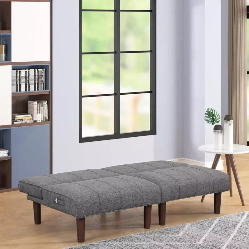 Mini kanapy, bez rękawa tapicerowana leżanka Futon z ładowarką USB, regulowane oparcie mała kanapa Sofa do salonu, Bedr