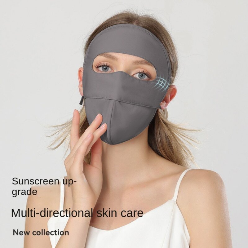 Summer Outdoor Sunscreen Mask Breathable Thin Ice Silk Mask Full Face Cover Face Gini Mask Sun Protection Face Shield