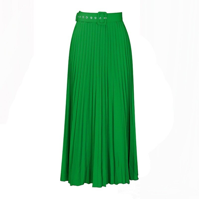 Women with Belt New High-waisted Big Skirt in The Long Pleated Temperament Sag Skirt