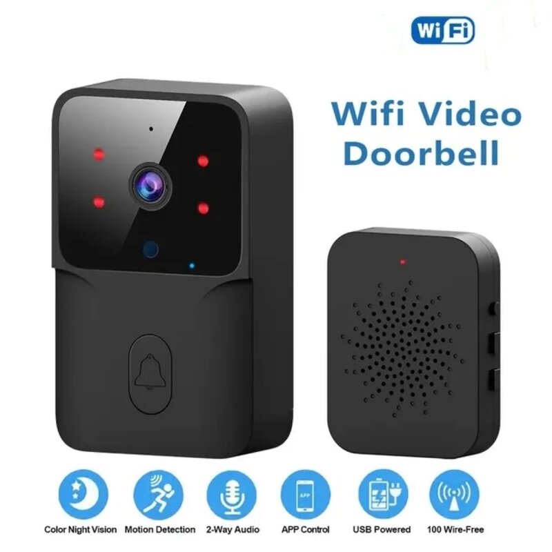 Bel pintu Video nirkabel kamera HD, PIR deteksi gerakan Alarm IR keamanan bel pintu rumah pintar interkom WiFi untuk rumah
