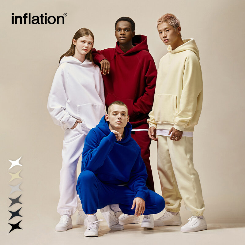 INFLATION-Conjunto de Sudadera con capucha y joggers Unisex, chándal grueso de lana Polar forrada, traje de Jogging de gran tamaño, invierno, 2023