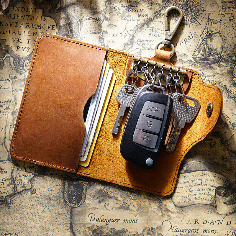 Верхушка брелок из воловьей кожи oniu, чехол для ключей в деловом стиле для мужчин, сумка для хранения ключей в стиле ретро, держатель для карт, портативный брелок большой емкости, оптовая продажа