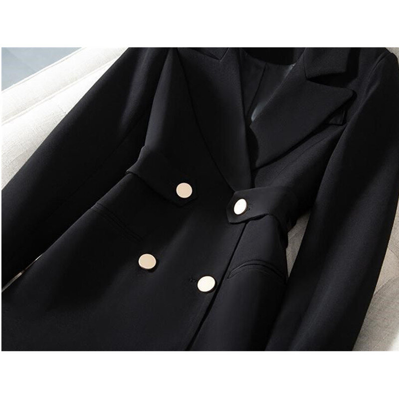 UHYTGF Spring/Autumn Blazers For Women Black/White Blazer Coat Female Double-breasted Jackets Long sleeve Invisible Pocket 1008