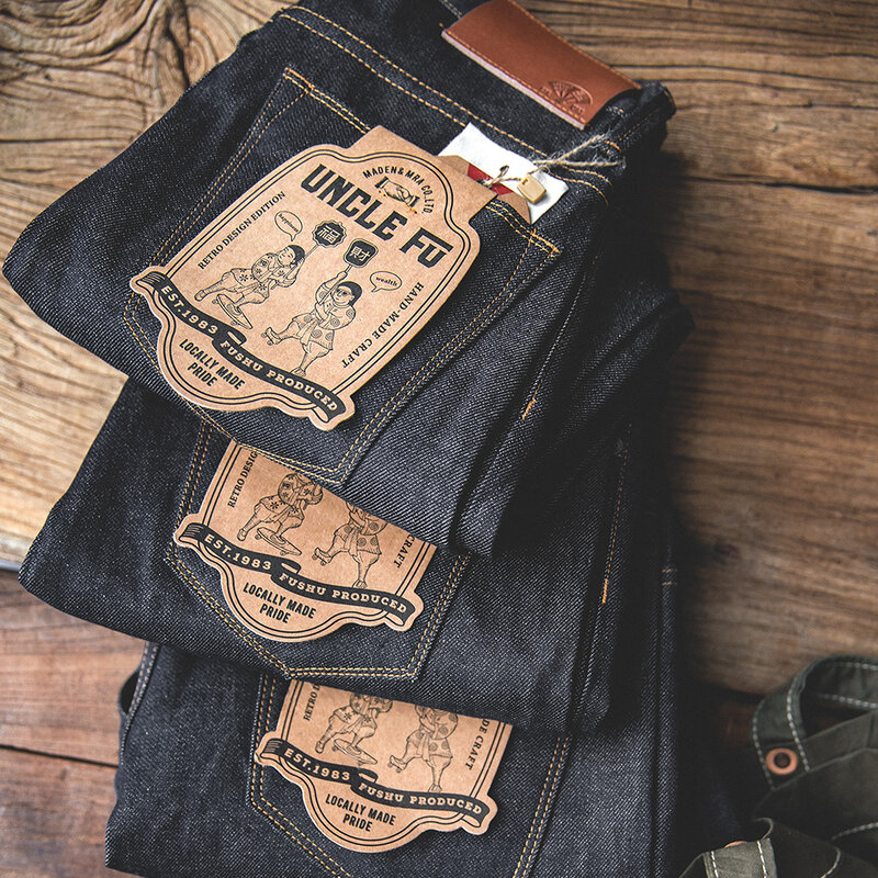 Maden Retro Regular Denim Jeans Voor Mannen Zelfkant 13.8Oz Rauwe Denim Vintage Amekaji Diepe Kleur Zware Kwaliteit Herenbroek