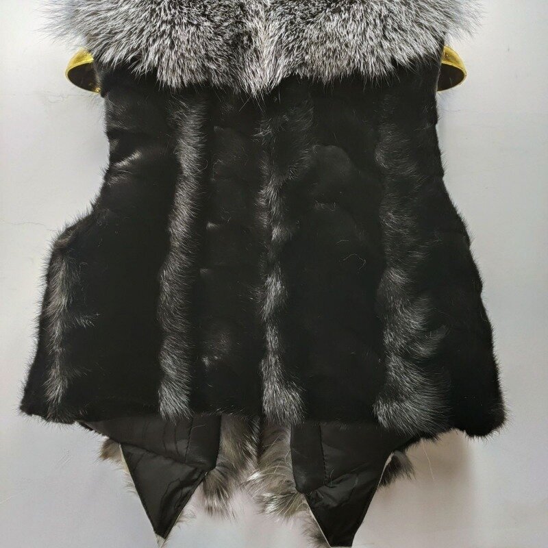 Colete de pele raposa curto feminino, camisola de alças sem mangas, gola redonda, casaco casual quente, moda feminina, tamanho grande, novo, outono e inverno, 2023
