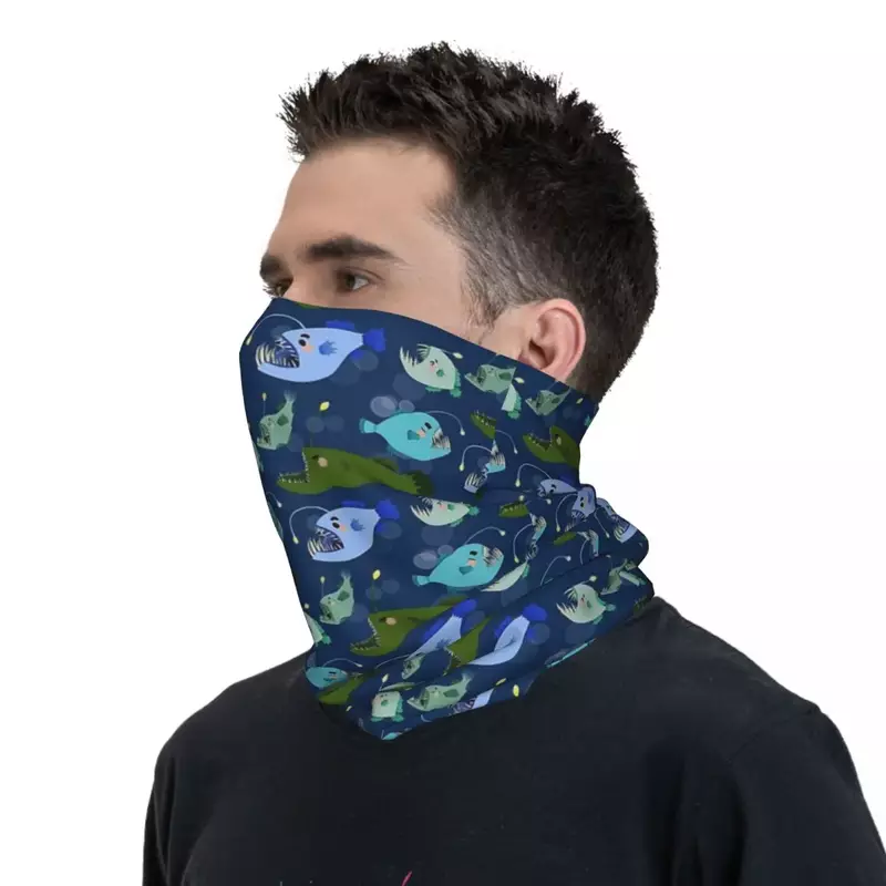 Anglerfish - Fun Blue And Green Cartoon Fish Ocean Pattern Bandana Neck Cover Printed Mask Scarf Warm Headwear Outdoor Sports