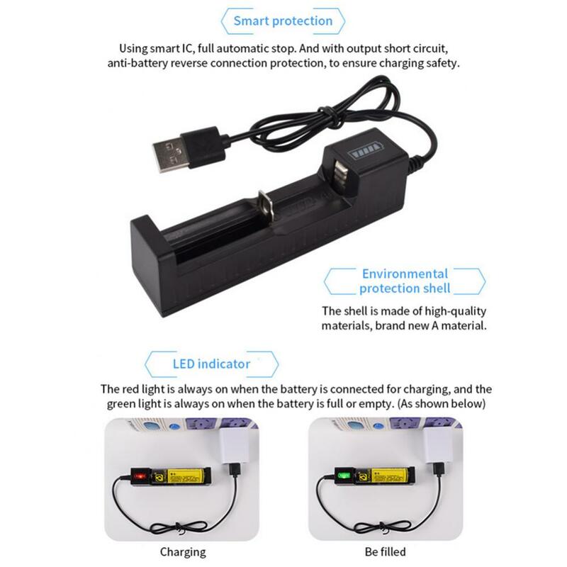 Universal 1 Slot Adaptador USB Carregador de Bateria, LED inteligente carregamento para baterias recarregáveis, Li-ion 18650 26650 14500