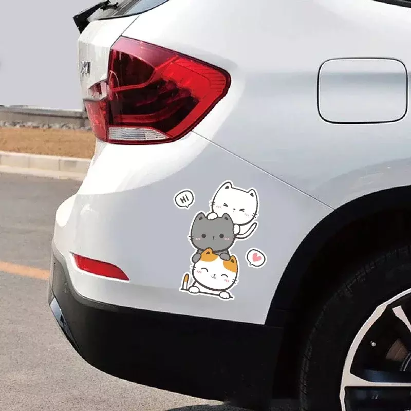 Autocollant de voiture imperméable de dessin animé de chat pliant, autocollant anti-rayures décoratif, trois chatons