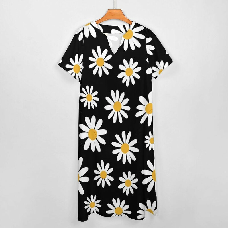 Retro Flower Dress Spring Daisies Floral Cute Maxi Dress Street Wear Casual Long Dresses Ladies V Neck Pattern Oversize Clothing