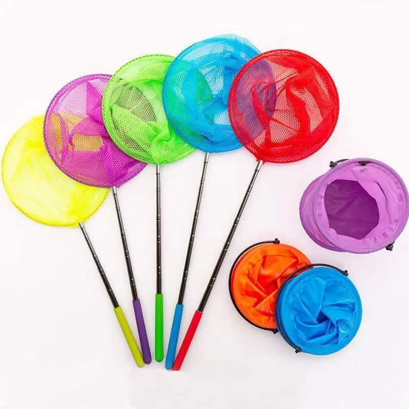 2 pçs crianças coloridas anti deslizamento aperto perfeito telescópico borboleta net extensível para pegar insetos pesca brinquedos com fivela