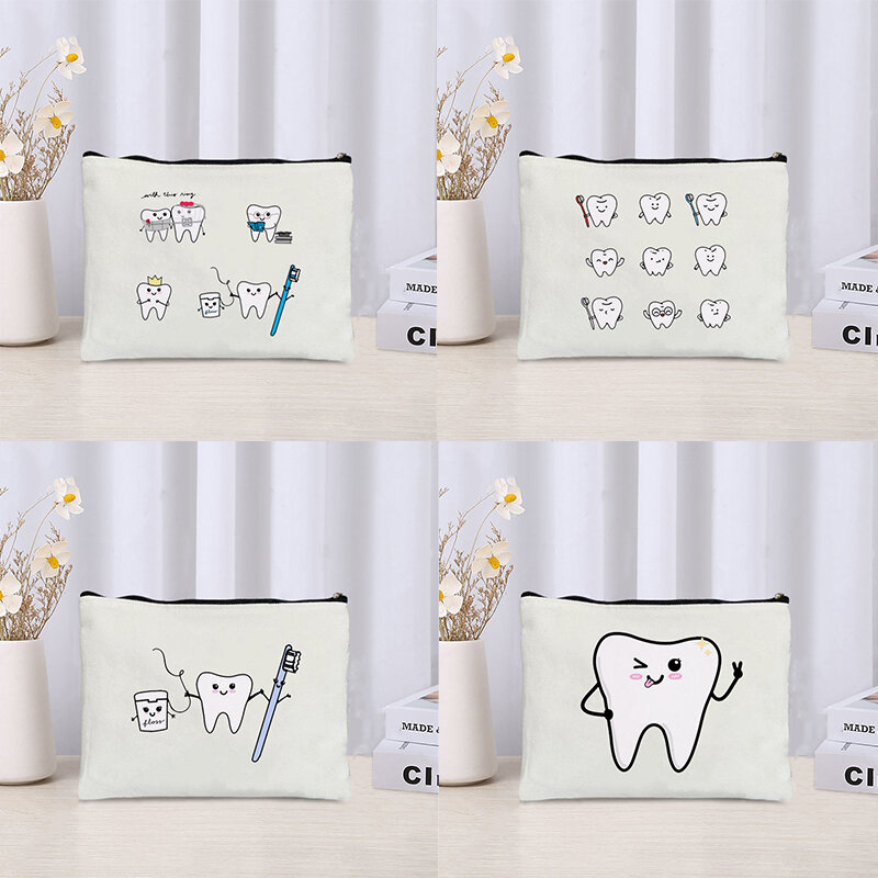 2023 Tooth Cartoon Bag Women's Kawaii Cosmetic Make Up Pouches Shool Pencil Case Chidren Travel Canvas Toiletry Bags Golf Pouch