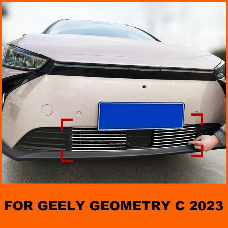 Garniture de calandre avant de style de voiture, autocollants de couverture de garde, accessoires de voiture en alliage d'aluminium, nouveau Geely Geometry C 2023 2024, 1 ensemble