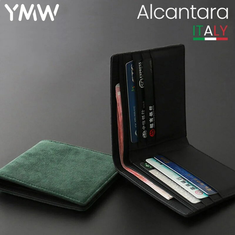 Ymw Alcantara กระเป๋าสตางค์ผู้หญิง & ผู้ชาย, กระเป๋าเก็บบัตรหนังเทียมบางที่ใส่บัตรเล็กบาง