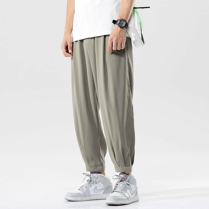 Respzed Ice-Pantalon Sarouel artificiel astique pour Homme, Streetwear Japonais, Couleur Unie, Droit, Coréen, Été