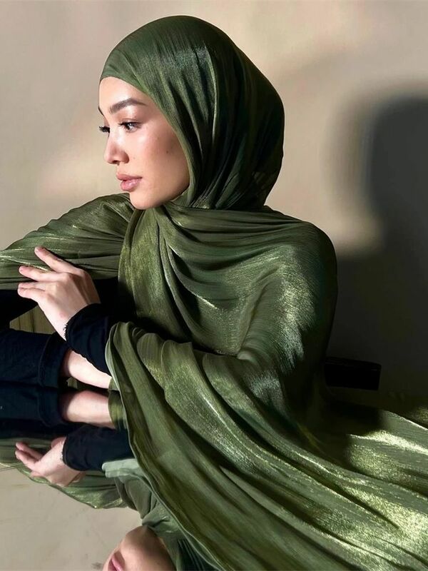 Écharpe Maxi en Satin Organza 70x175 cm pour Femme Musulmane, Hijab Scintillant, Turban, tiens imar, Abaya, Dubaï, Islam Arabe