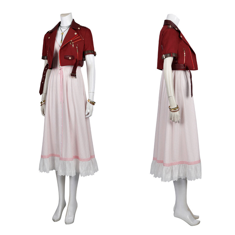 Halloween Carnival Cosplay Costume Game FF7 Alice Gainsboro Costume Women's Red Jacket Pink Dress