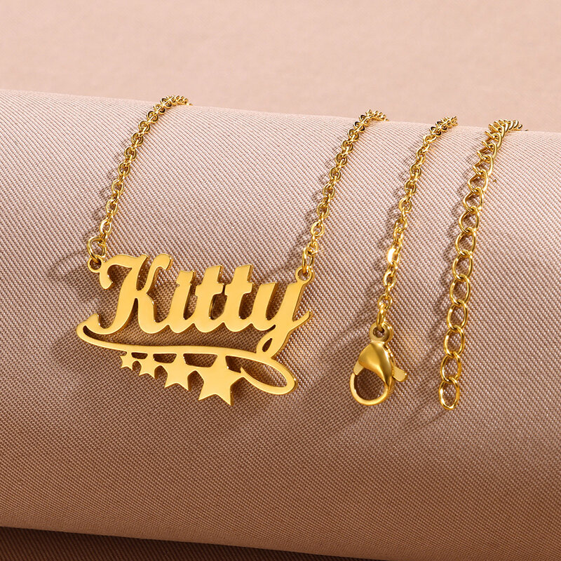 Custom Stars Name Necklace Women Girl Trendy Jewelry Stainless Steel Personalized Gold Color Pendant Necklace Gift For Her