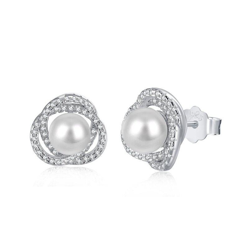 New S925 Pure Silver Earrings for Women with Freshwater Pearl Flower Shape and Zircon Stone Design Unique InstagramStyleEarrings