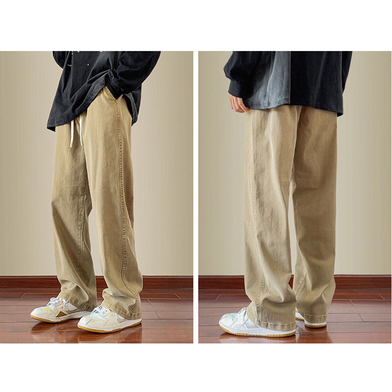 Men Casual Pants Autumn Winter Cotton Man Trousers Korea Style Elastic Waistline Straight Denim Pants for Men Streetwear MY995