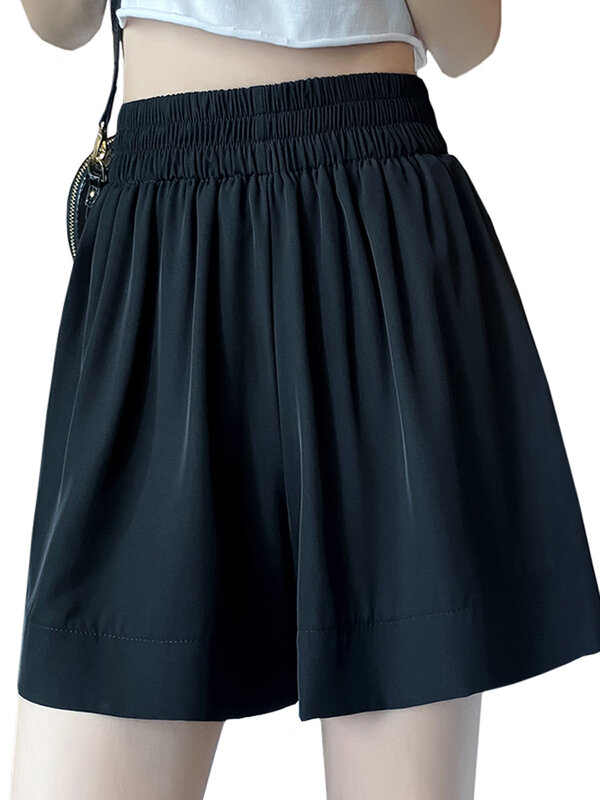 Женские летние модные тонкие шорты из вискозы, женские свободные короткие брюки с эластичной завышенной талией, женские шифоновые шорты с широкими штанинами, U798, 2024