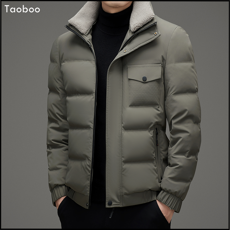 Taoboo 2024 Vintage Losse Winterjassen Voor Heren Smart Casual Effen Bontkraag Dikke Warme Jassen 90% Witte Eend Donsjack