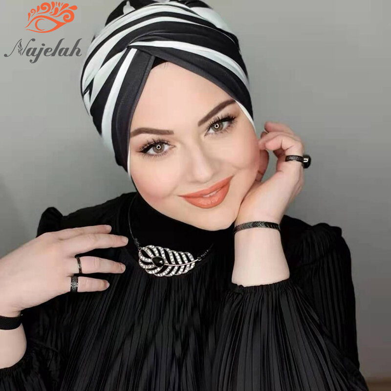 Hijab femme musulman ramadan abaya mujer turbante ropa pañuelos islam pañuelos Abaya islámico de Modal para mujer, bufanda musulmana, vestido, turbante de seda, ropa interior para la cabeza, color blanco y negro